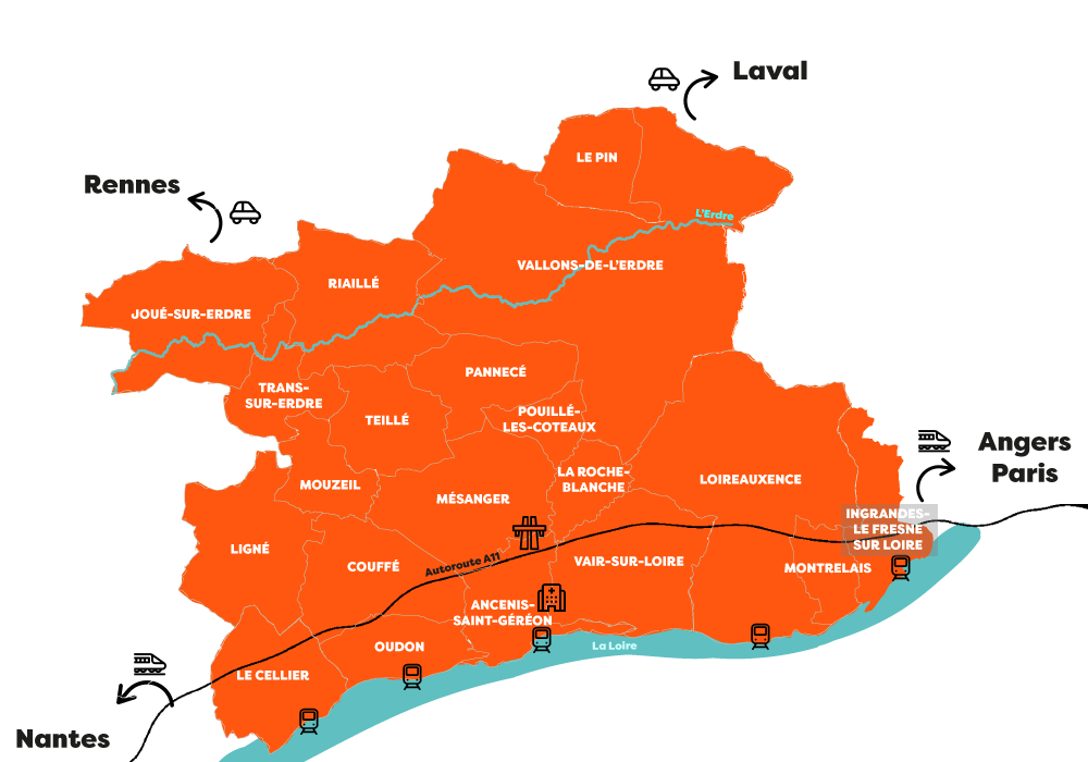 Carte du Pays d'Ancenis et de ses 20 communes